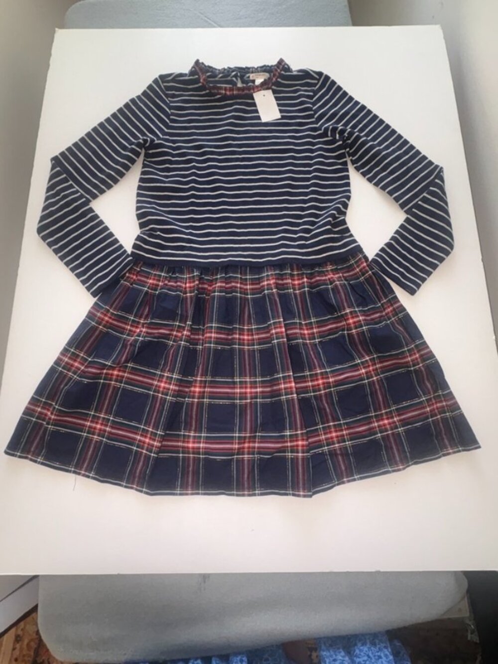NEW NWT Crewcuts by J.Crew Girls TwoFer Plaid Stripe Shimmer Dress - L (10-11) - Picture 7 of 11